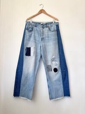OOAK Upcycled Roucha Patchwork Barrel Jeans Size 12/14